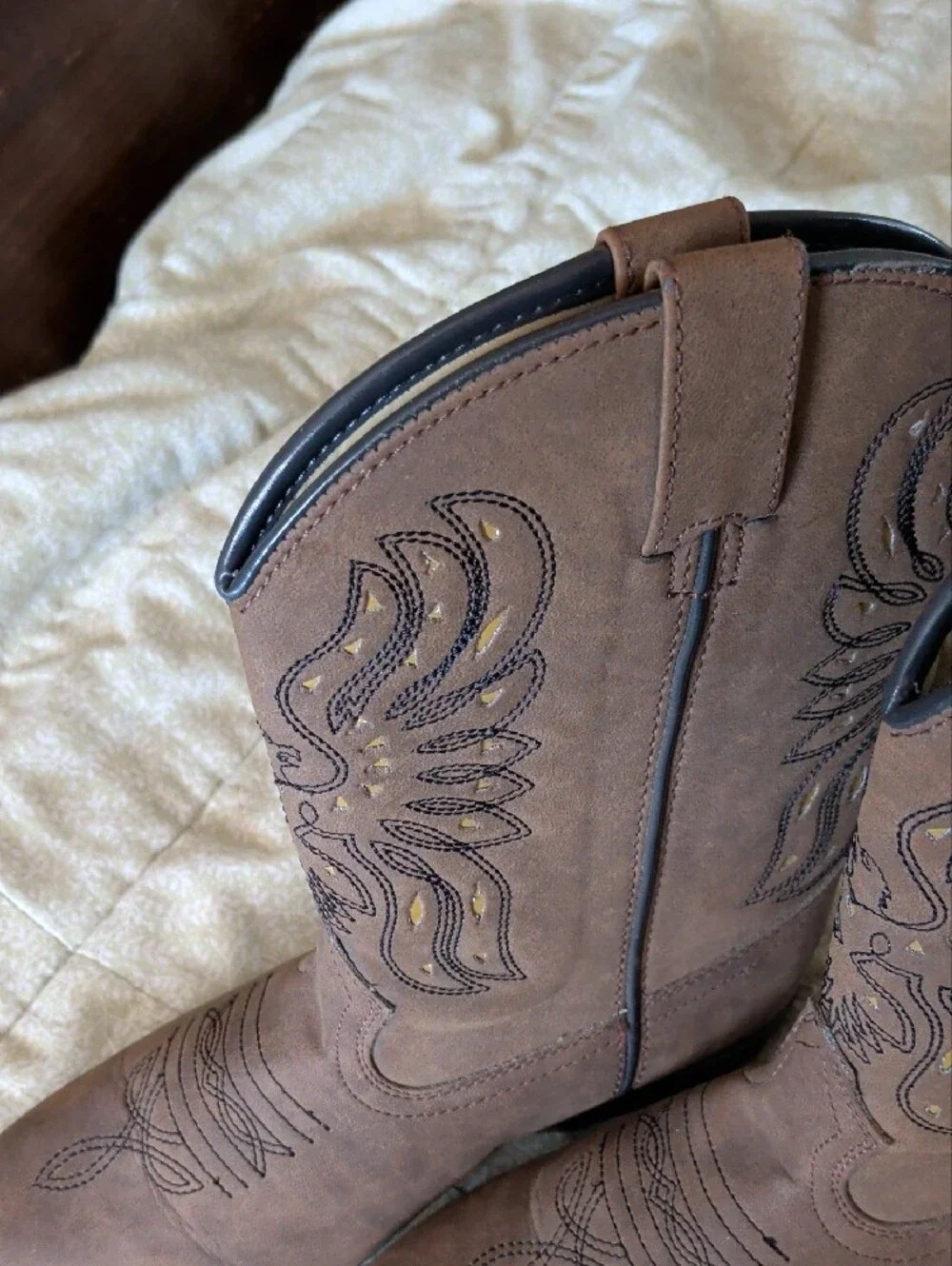 Youth Brown Pull-On Western Boots with Decorative Stitching